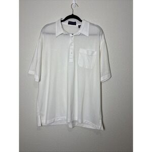 ENRO~Mens Polo Shirt XL White Cotton Pocket Short Sleeve Collared Golf Tennis